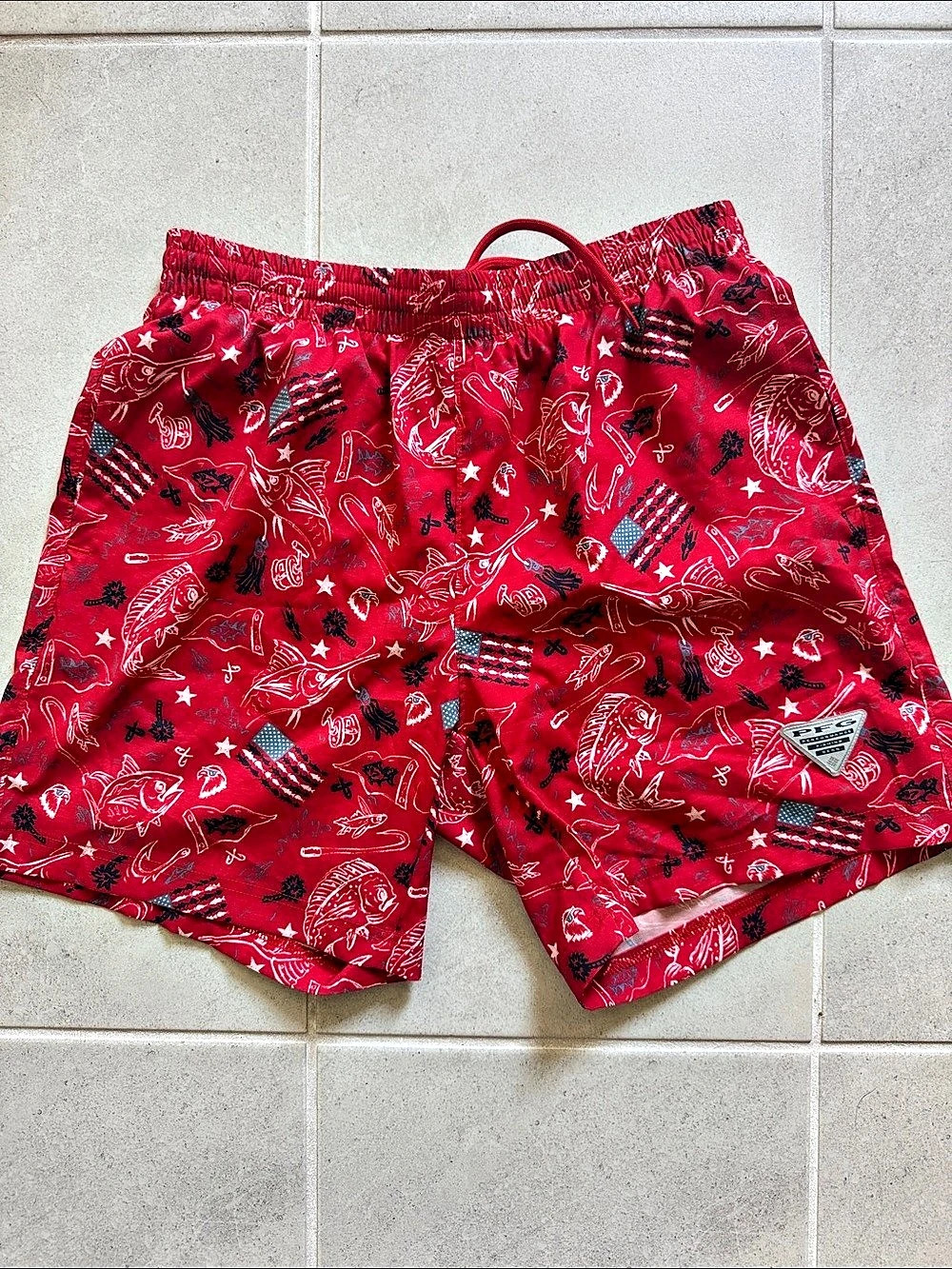 Columbia Men's Paisley Swim Trunks Red & White Small